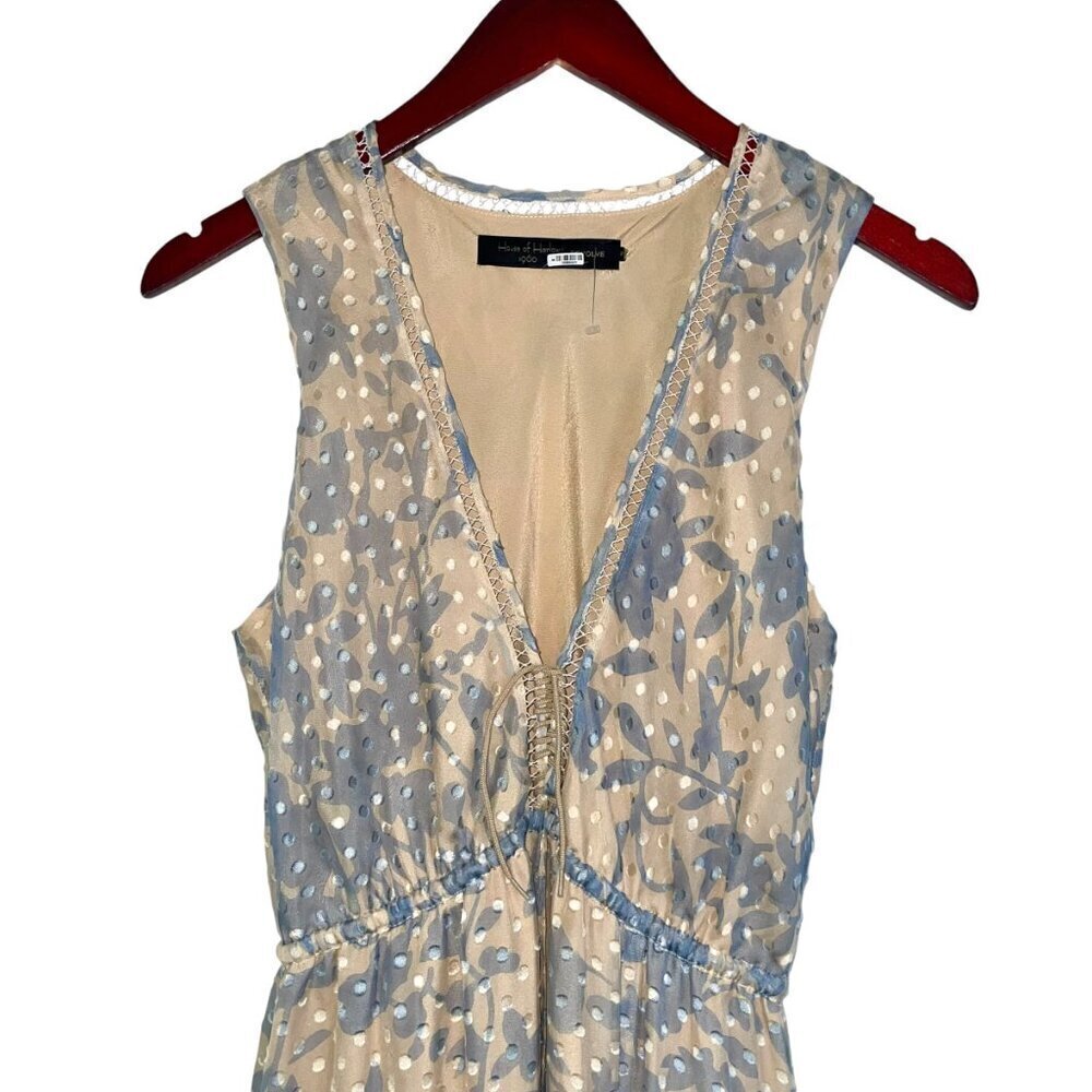 House of Harlow 1960 x Revolve Wilton Dress v-neck slit vintage floral blue XS - Picture 4 of 9